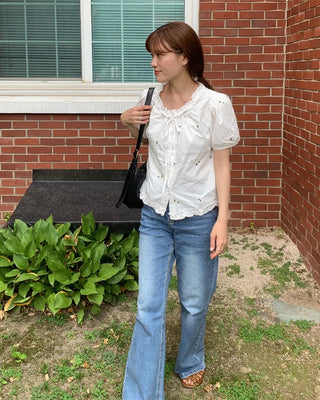 Flower embroidered blouse