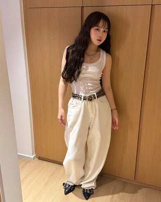 Round leopard belt