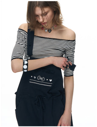 [NECY] Mono Stripe Lace Trimming Half T