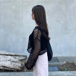 Net-knit cropped sweater