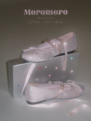 [Moromoro2] Rhinestone Bow Ballet Flats