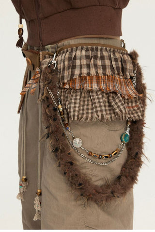[Monterest] Plaid Patchwork Fringe Waist Bag