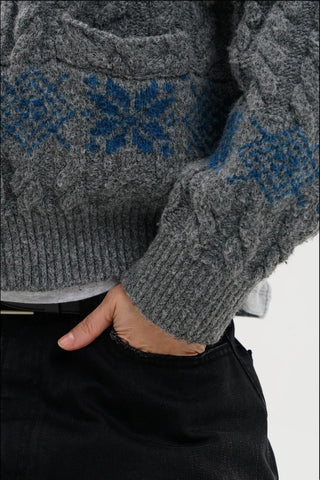 [MASONPRINCE] Fair Isle Fur Hood Wool Blend Cardigan