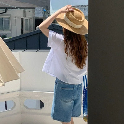 Cotton cropped short-sleeved shirt