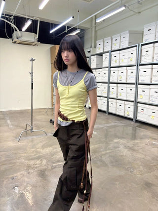 [NeverSeez] Ribbed Button-Front Cami Top