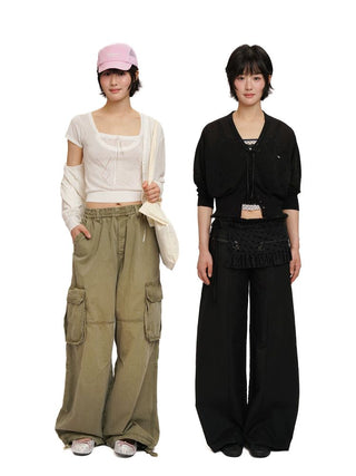 [Moromoro2] Tencel Linen Blend Lace Trim V-Neck  Cardigan