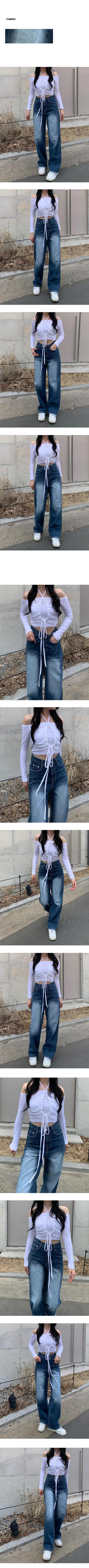 High-waisted washed denim wide-leg pants