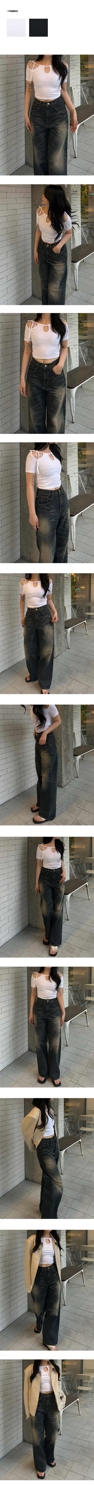 Slit short-sleeved cropped T-shirt