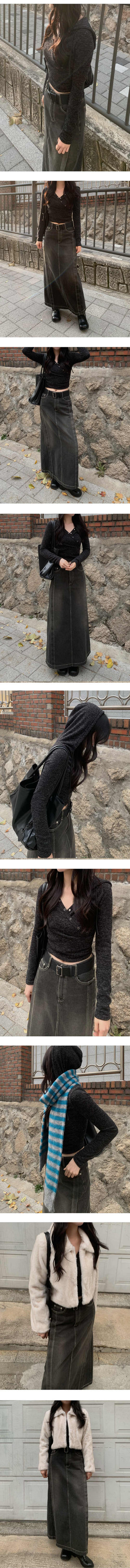 Button-wrap knit hooded parka