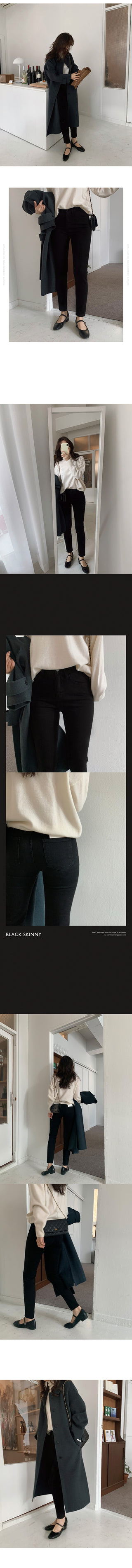 (basic/long) Brushed-back black skinny jeans - 3 sizes