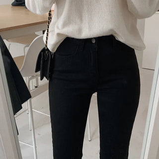 (basic/long) Brushed-back black skinny jeans - 3 sizes