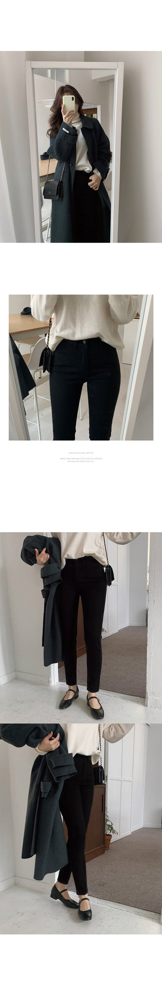(basic/long) Brushed-back black skinny jeans - 3 sizes