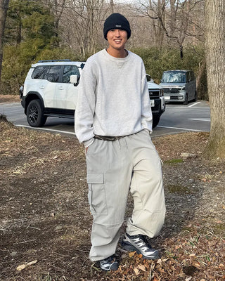 Fleece-lined parachute string cargo pants