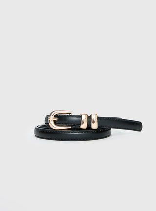 Antilles Faux Leather Micro Belt Black  Gold