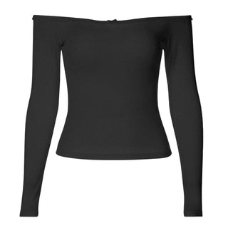 Long sleeve off shoulder bowknot lace hem backless top