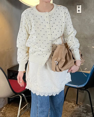 Floral print round neck cardigan