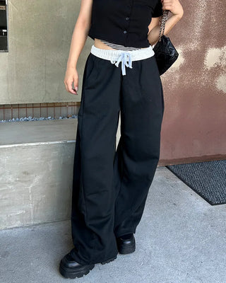 Two-tone wide sweatpants