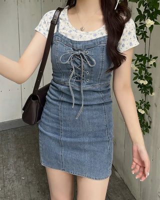Corset denim mini dress