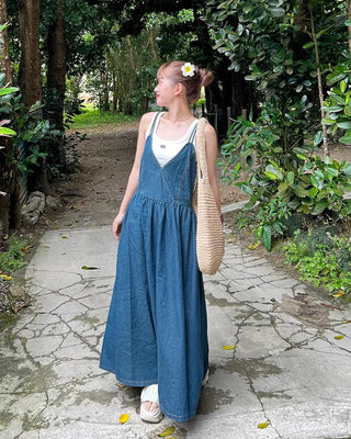 Smoked denim long dress