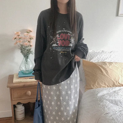 (2 colors) Cotton Print Oversized T-Shirt
