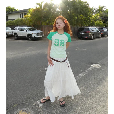 Lace tiered long skirt