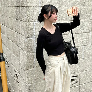 U-neck cropped T-shirt