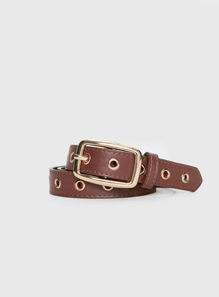 Rileigh Eyelet Faux Leather Belt Brown  Gold