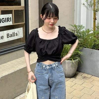 Back ribbon off-shoulder blouse