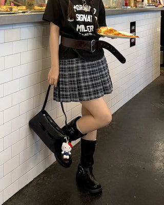 Checked pleated mini skirt