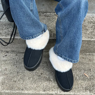 Suede fur loafers