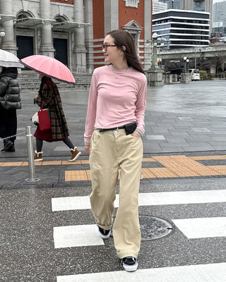 Cotton pants with side buckle patches