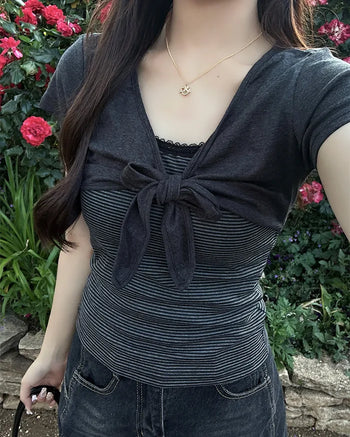 Bolero cardigan & layered T-shirt set
