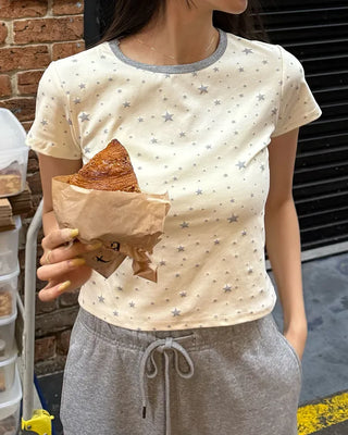 Two-tone starpoint short-sleeved T-shirt