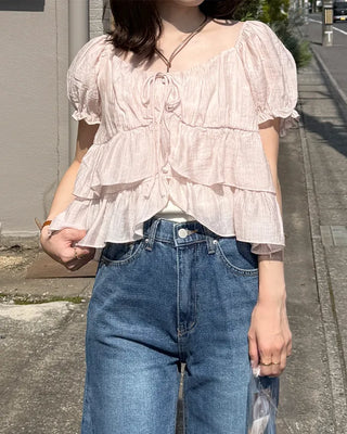 Ribbon string tiered blouse