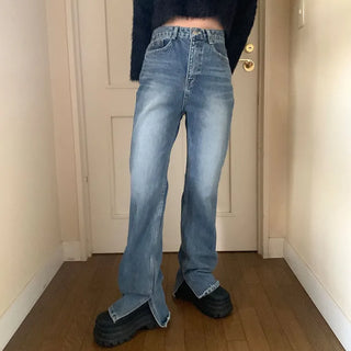 Flared slit denim pants