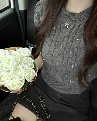 Pearl Cable Knit Short Sleeve Knit