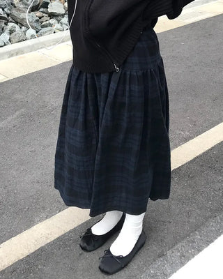 Check pattern cotton long skirt