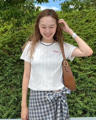 Perforated Cropped Short-Sleeve T-Shirt