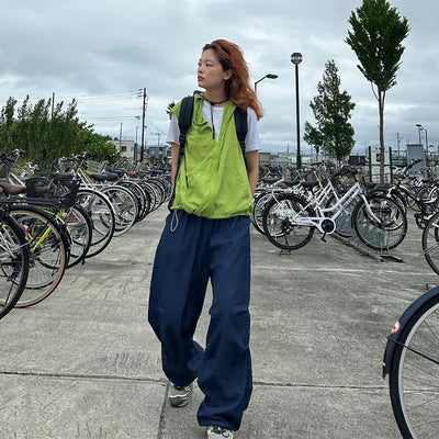String Cotton Parasuit Pants