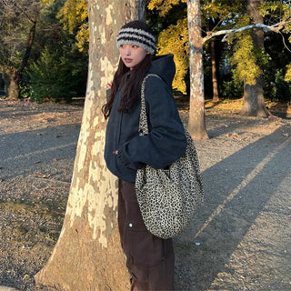 Multi-leopard print big shoulder bag