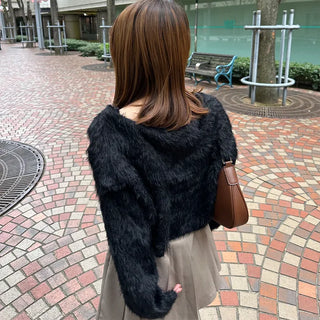 Colored soft shaggy cardigan