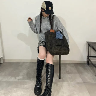 (Unisex) Leopard Big Canvas Shoulder Bag