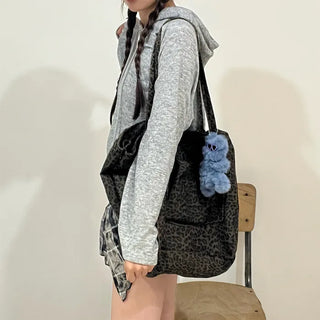 (Unisex) Leopard Big Canvas Shoulder Bag