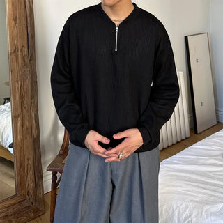 Semi-zip ribbed cardigan