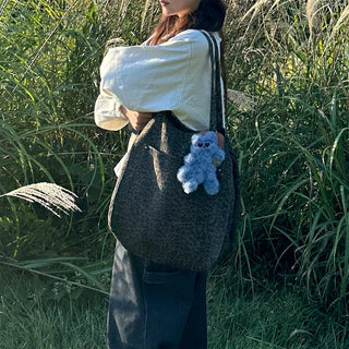 (Unisex) Leopard Big Canvas Shoulder Bag
