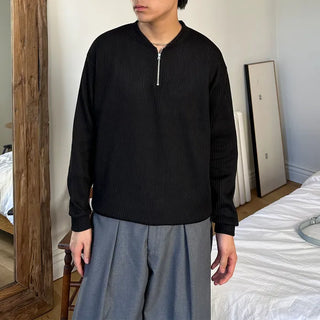Semi-zip ribbed cardigan