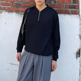 Semi-zip ribbed cardigan