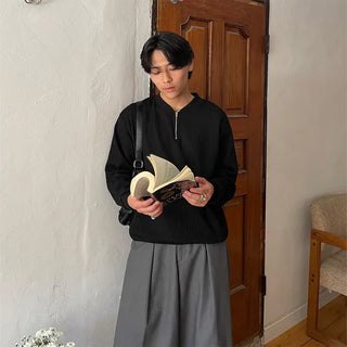 Semi-zip ribbed cardigan