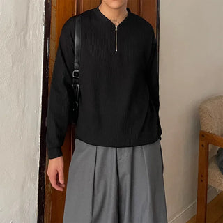 Semi-zip ribbed cardigan