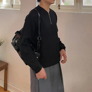 Semi-zip ribbed cardigan